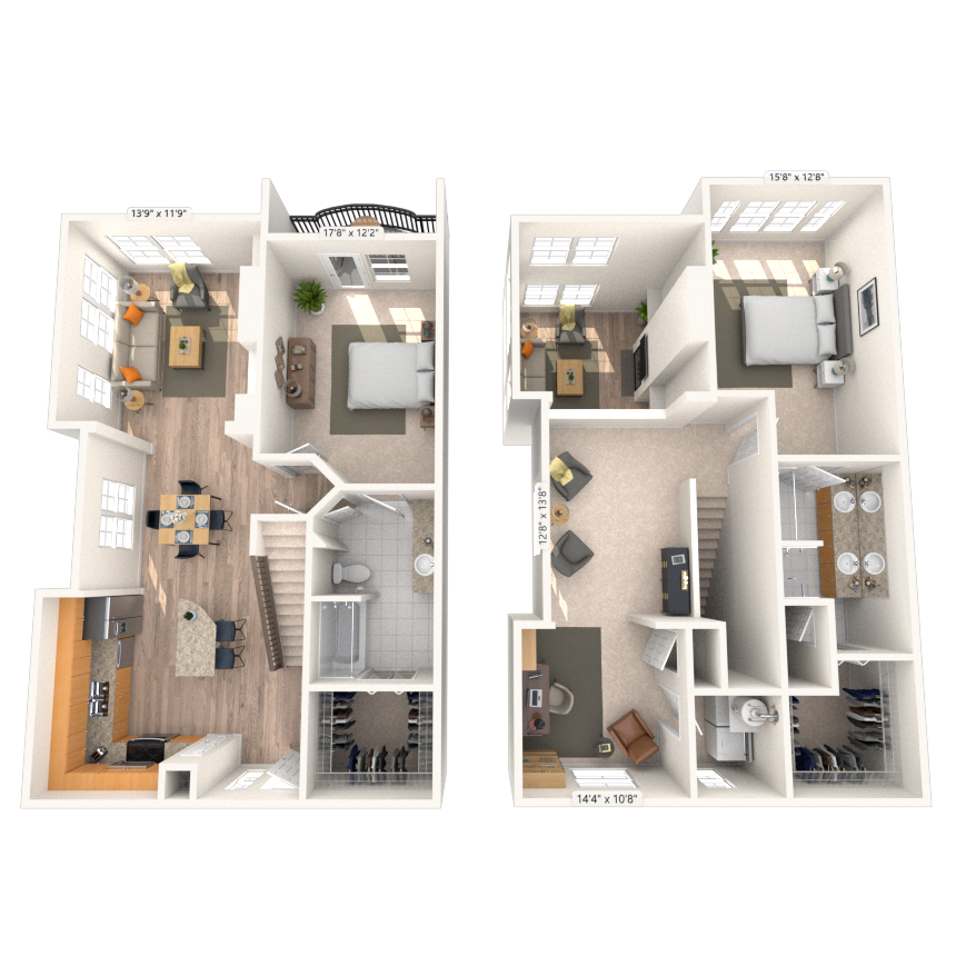 Floor plan for 2 beds, 2 baths, 1626 sqft